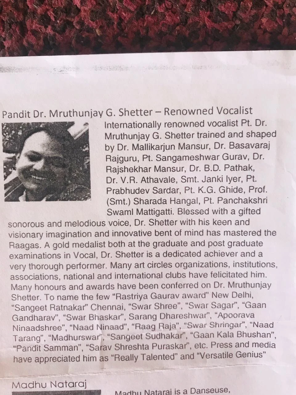Pandit Dr. Mruthunjay G Shetter Renowned Vocalist